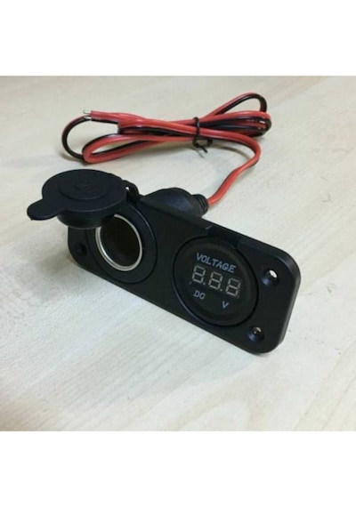12 Volt Araç Voltaj Ölçer + Dişi Çakmak Soket Montalı Vidalı Tip N11.100