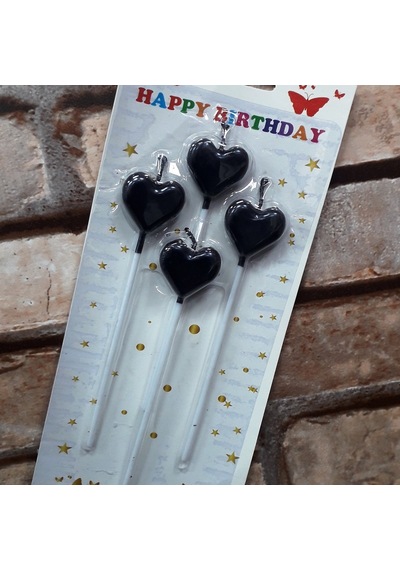 4 Adet Siyah Kalpli Pasta Mumu Kalpli Doğum Günü Pasta Mumu Siyah Pasta Mumu Kalpli Mum Black Candle Renkli