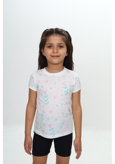 Toontoy Kids Toontoy Kız Çocuk Komple Lale Baskılı Tişört Beyaz