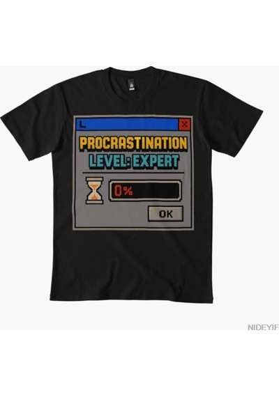 Flood Of Style Procrastination Level Expert Retro İnternet Mizahı Erkek Kadın Tişörtü %100 Pamuklu Tişört Siyah
