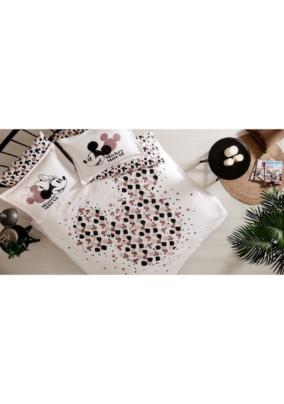 Özdilek Mickey & Minnie Mouse Love Çift Kişilik Disney Lisanslı Lastikli Fitted Çarşaf Nevresim Takımı 479441 Krem
