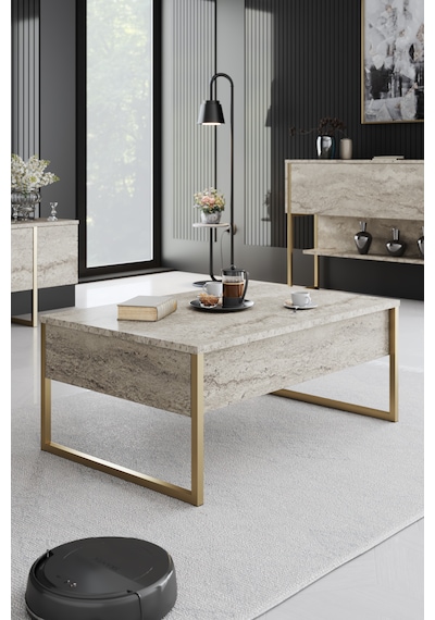 Luxe Gold Demir Ayaklı Traverten Orta Sehpa Traverten - Gold