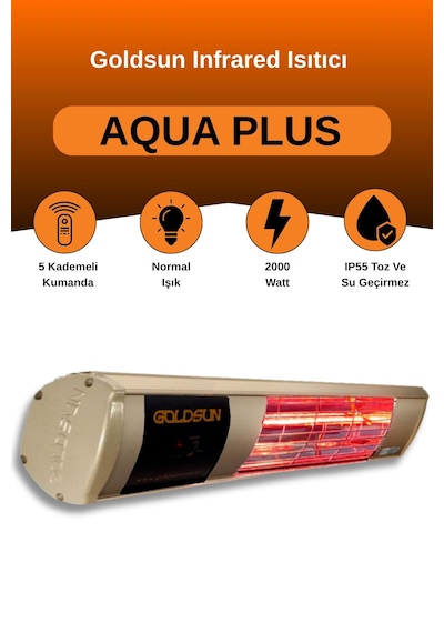 Aqua Plus 2000 Watt Gsa20p Kumandalı Suya Dayanıklı Elektrikli İnfrared Isıtıcı-bej