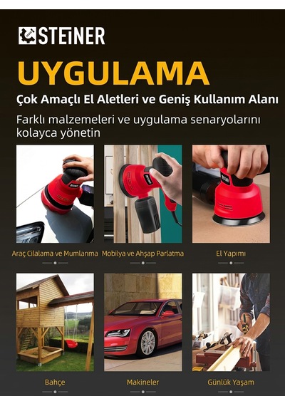 Steiner 700w 6 Kademe Devir Ayarlı 125mm Toz Toplama Sistemli Eksantrik Zımpara Makinesi Kırmızı