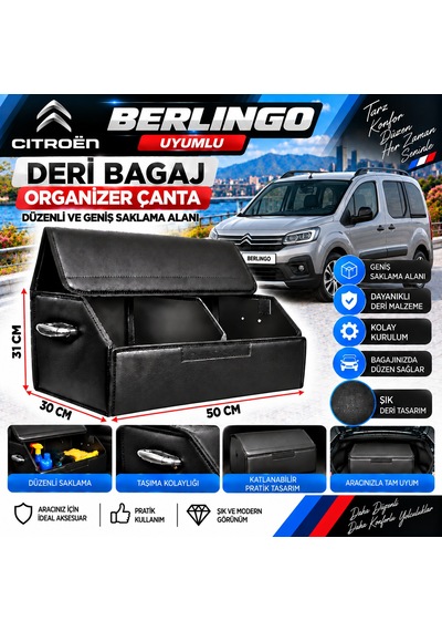 Citroen Berlingo Uyumlu Oto Bagaj Organizeri Deri Bagaj Kutu Çanta 1