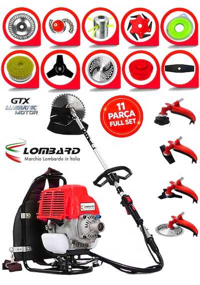 Cros Lombard Italy 1100 X Supremo Sırt Tipi Benzinli Ot Çalı Çim Biçme Tırpanı+ Tam Bahçe Setli Halı Yıkamalı