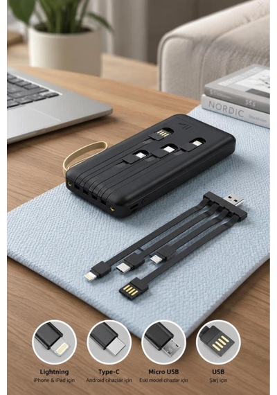 Taşınabilir Batarya 20000 Mah Ledli 4 Çıkışlı Powerbank Trm-1021 Siyah