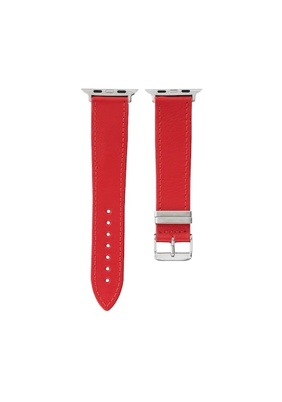 Goldoni Apple Watch Uyumlu Kırmızı İnce Gerçek Deri Kordonu Metal Köprülü