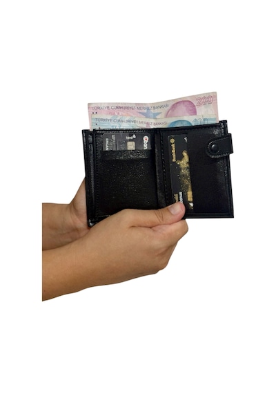 Premium Serisi Özel Üretim Lüks Deri Dikey Patlı Erkek Cüzdanı Siyah