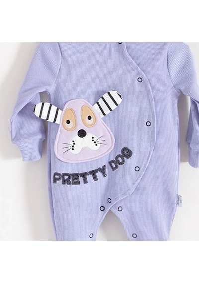 Candar 3-18 Ay Kız Bebek Tulumu Pretty Dog Nakış Bandanalı Lila Lila