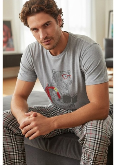 Siyah İnci Bisiklet Yaka Örme Pijama Takım 25109832 Gri