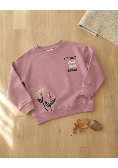 Roya Kız Çocuk Pembe Baskılı Sweatshirt Kışlık Rahat Kesim