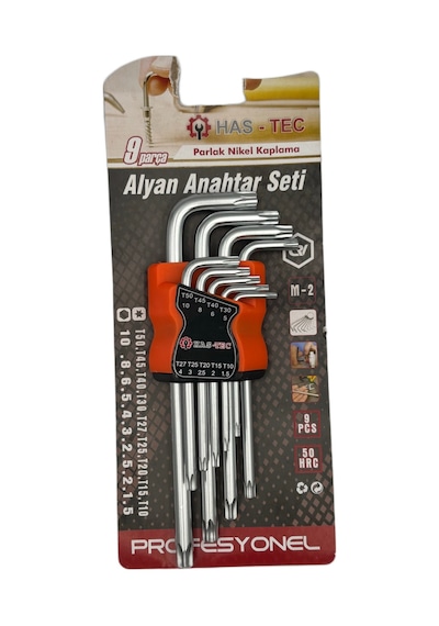 9 Parça Yıldız Alyan Anahtar Seti Parlak Nikel Kaplama, Profesyonel Torx Anahtarlar, Alyan Set