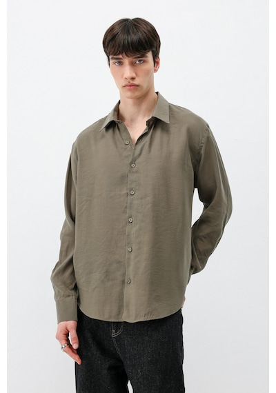 Vamos Modal Kumaş Oversize Gömlek Haki
