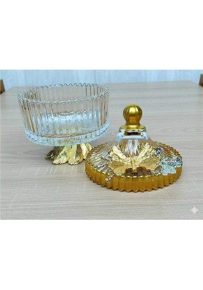 Çnr Home Collection Gold Metal Ayakli Kapakli Kelebekli - Şekerli - Sunumluk - Çerezlik Gold