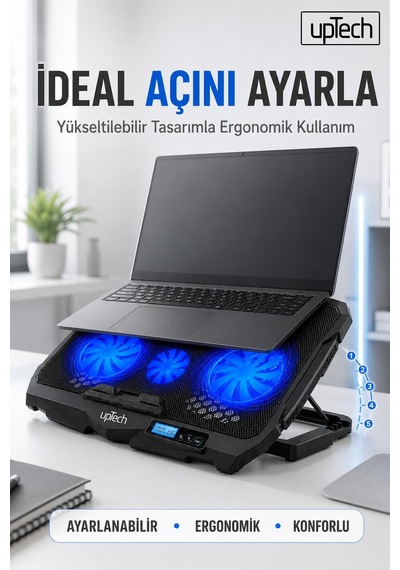 Uptech Laptop Soğutucu 4 Fanlı Lcd Kontrol Panel Ayarlanabilir Dizüstü Bilgisayar Soğutma Fanı