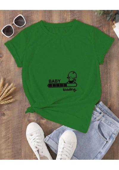 Kozia Outdoors Kadın Baby Loading. Baskılı Oversize Basic T-shirt Yeşil