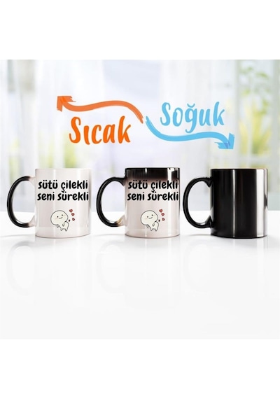 Sütü Çilekli Seni Sürekli Tasarımlı Sihirli Kupa Bardak 2841