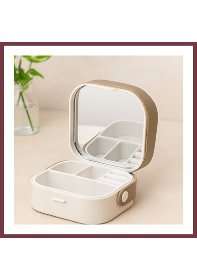 Storeşahin Aynalı Makyaj Ve Takı Organizer Çanta 9x9x3.7 Cm - 4 Bölmeli Shn0720 Çok Renkli