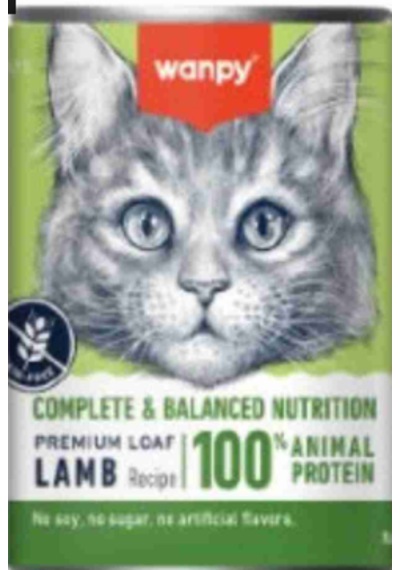 Wanpy Tahılsız %100 Gerçek Et Kuzulu Kedi Konservesi 375 Gr