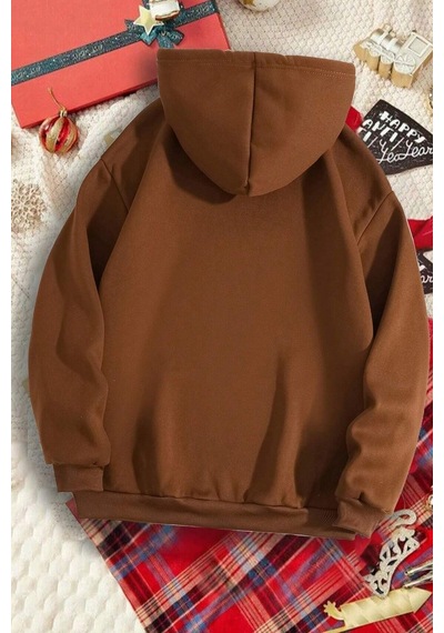 Uyguntarz Unisex Oversize Kalp Baskılı Sweatshirt Kahverengi