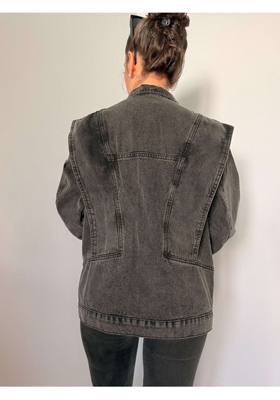 Antrasit Omuz Detaylı Tasarım Denim Ceket Antrasit