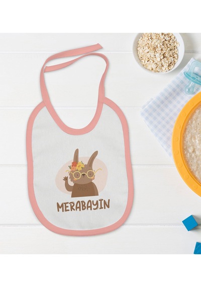 BK Kids Merabayın Tasarımlı Pembe Bebek Mama Önlüğü-1 Pembe