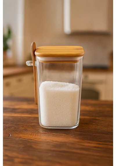 Bambum Spicy - Kaşıklı Cam Saklama Kabı 15cm Bambu