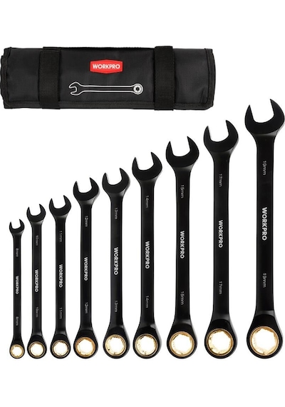 Workpro Wp202602 8-19mm 9 Parça Cr-v Profesyonel Cırcır Kombine Anahtar Takımı + Bez Taşıma Kılıfı Fr Wp202602