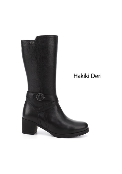 Gönderi(R) Gönderir Kadın Siyah Floter Fermuarlı Kalın Topuklu Hakiki Deri Çizme Gkzc13446575 Siyah