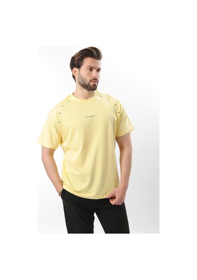 Madmext Sarı Baskılı Nakış Detaylı Erkek T-shirt E7108 Sarı