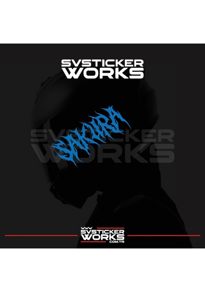 Sakura Yazılı Kask Sticker Tüm Kasklar Uyumlu Tek Yön 1 Adet Mavi