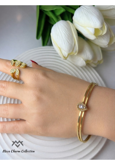 Damla Model Zirkon Taşlı Çelik Ajda Charmı / Kolye Ucu Gold