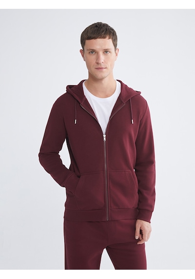 Lcwaıkıkı Classic Bordo Kapüşonlu Uzun Kollu Erkek Fermuarlı Sweatshirt