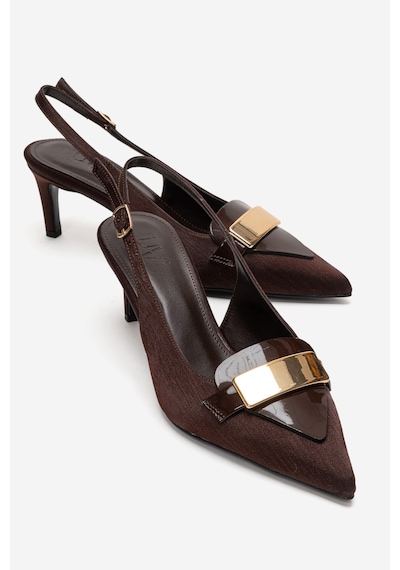 Luvishoes Sollenne Kahverengi Saten Tokalı Kadın Topuklu Ayakkabı