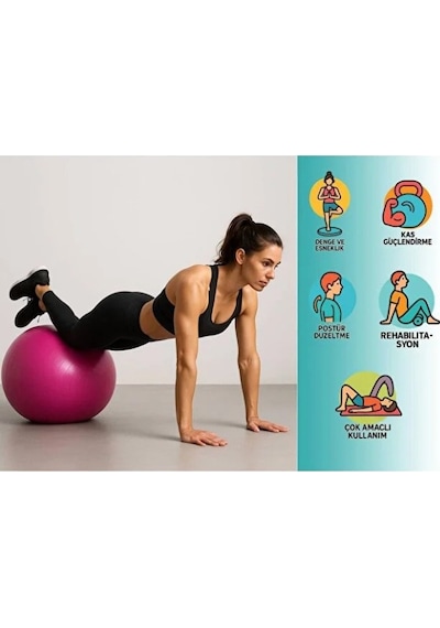 Büro Ev Ofis Egzersiz Spor Keyfi İçin 60cm Pilates Topu Gri