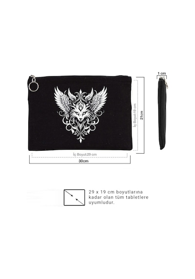 Tattoo Tablet/portföy Çanta - Astarlı 30x21 Cm Siyah Siyah