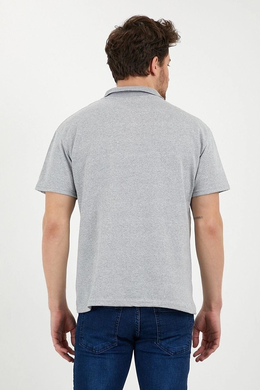 Veaven 3'lü Gri %100 Pamuk Slim Fit Polo Yaka T-shirt Paketi Gri