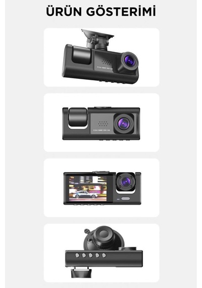 Buğz Ta-01 Siyah 1080p Araç İçi 3 Kameralı Lcd Ekranlı Gece Görüşlü , G-sensör , Geri Görüş Kamera
