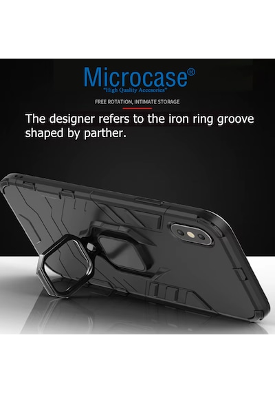 Microcase Nothing Phone 3a Pro İle Uyumlu Batman Serisi Yüzük Standlı Armor Kılıf - Siyah Al3349