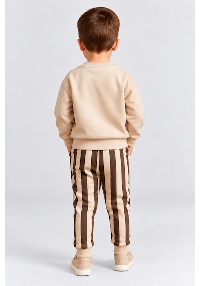 Ahengim Erkek Çocuk Great New Day Baskılı Sweatshirt Ve Çizgili Eşofman Altı 2 Li Takım Ak124 Kahverengi