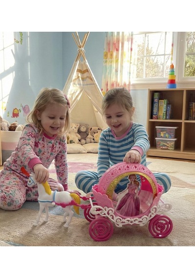 Prenses Oyuncak At Arabası Seti - Taçlı, Altın Detaylı, 25 Cm Uzunluk - Pembe/beyaz 1 Adet