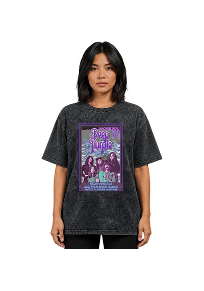 Sevbano Deep Purple Rock Metal Müzik Grubu Baskılı Unisex Oversize Vintag Siyah