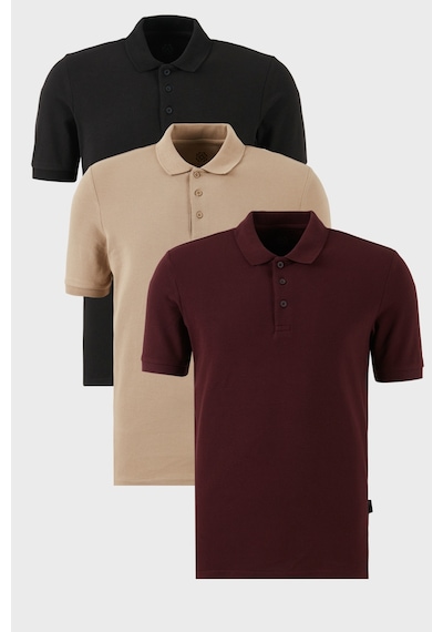 Buratti Pamuklu Regular Fit Düğmeli Polo Yaka 3'Lü Paket Erkek T Shirt 5902127S3 Siyah-Vişne-Vizon