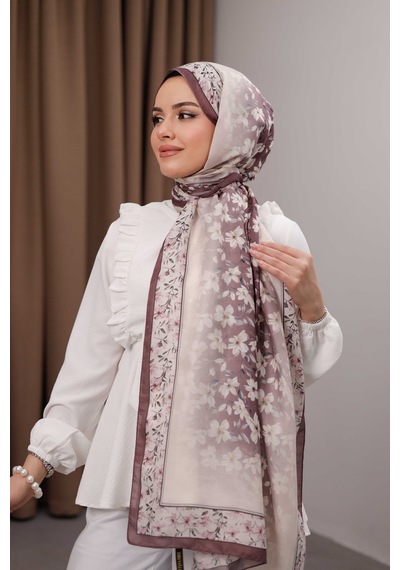 Mimiyum Flora Desen Soft Şal Kahve Mürdüm