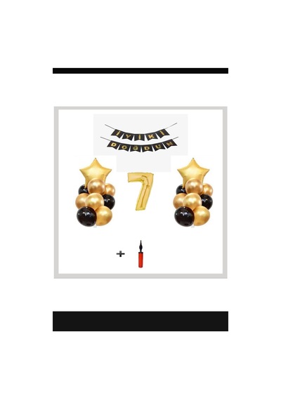 7 Yaş - Altın Gold Folyo Balon Parti Seti + Balon Pompası