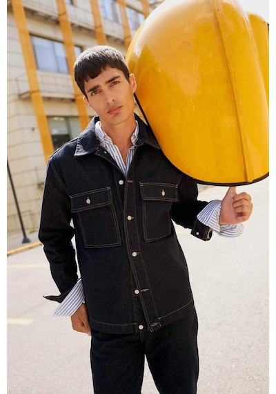 Defacto Relax Fit Düğmeli Jean Ceket F8292ax25aunm34 Mavi