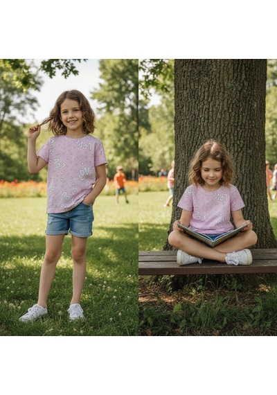 Bonbon Kız Çocuk Pamuklu Baskılı Pembe Renk Tshirt Cb1036