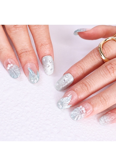 Takma Tırnak Mavi Nail Art Kısa Oval 10'lu Tekrar Kullanılabilir El Yapımı Protez Takma Tırnak Ekov-3514 M