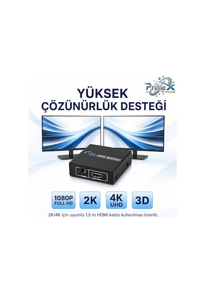 Primex Px-5002 2 Port Hdmı Splitter, 1 Giriş 2 Çıkış Adaptörlü Hdmı Çoklayıcı, 1080p 2k 4k Fhd 3d Görüntü Dağıtıcı, Pc Laptop Uydu Alıcı Ps5 Xbox Dvr Nvr Tv Box İçin Aynı Görüntü Ekran Çoğaltıcı